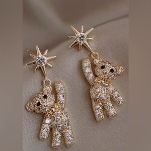 Gold and Crystal Teddy Bear Earrings
